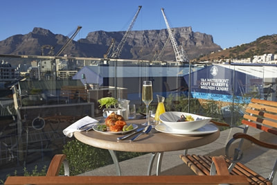 View from V&A Hotels Oyo Restaurant of Table Mountain, Cape Town